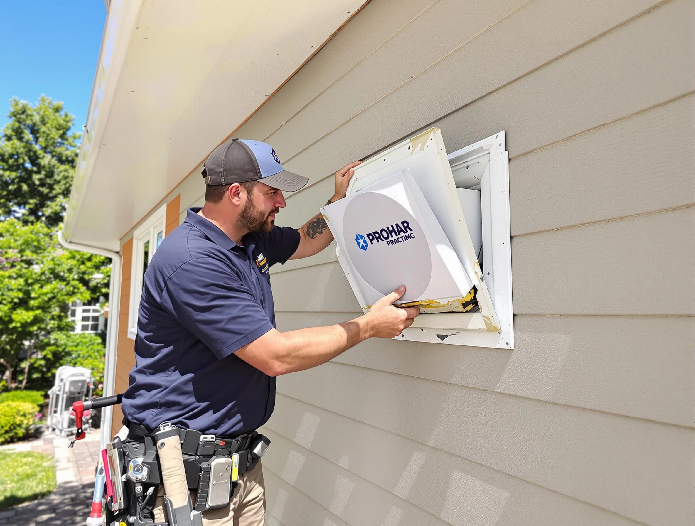 Paradise Valley Dryer Vent Cleaning technician installing a new protective dryer vent cover on a home in Paradise Valley