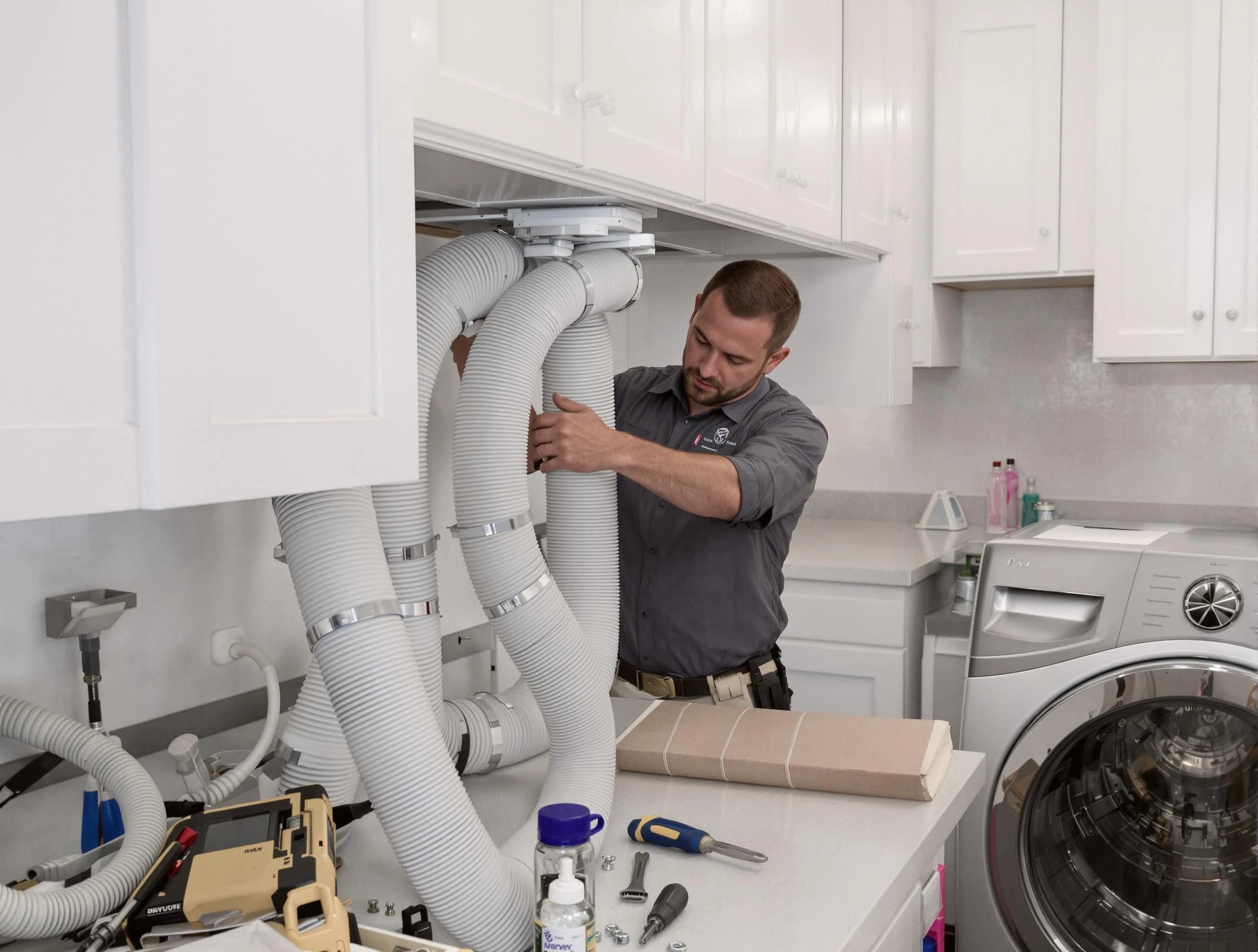 Paradise Valley Dryer Vent Cleaning technician installing a new professional-grade dryer vent hose in Paradise Valley