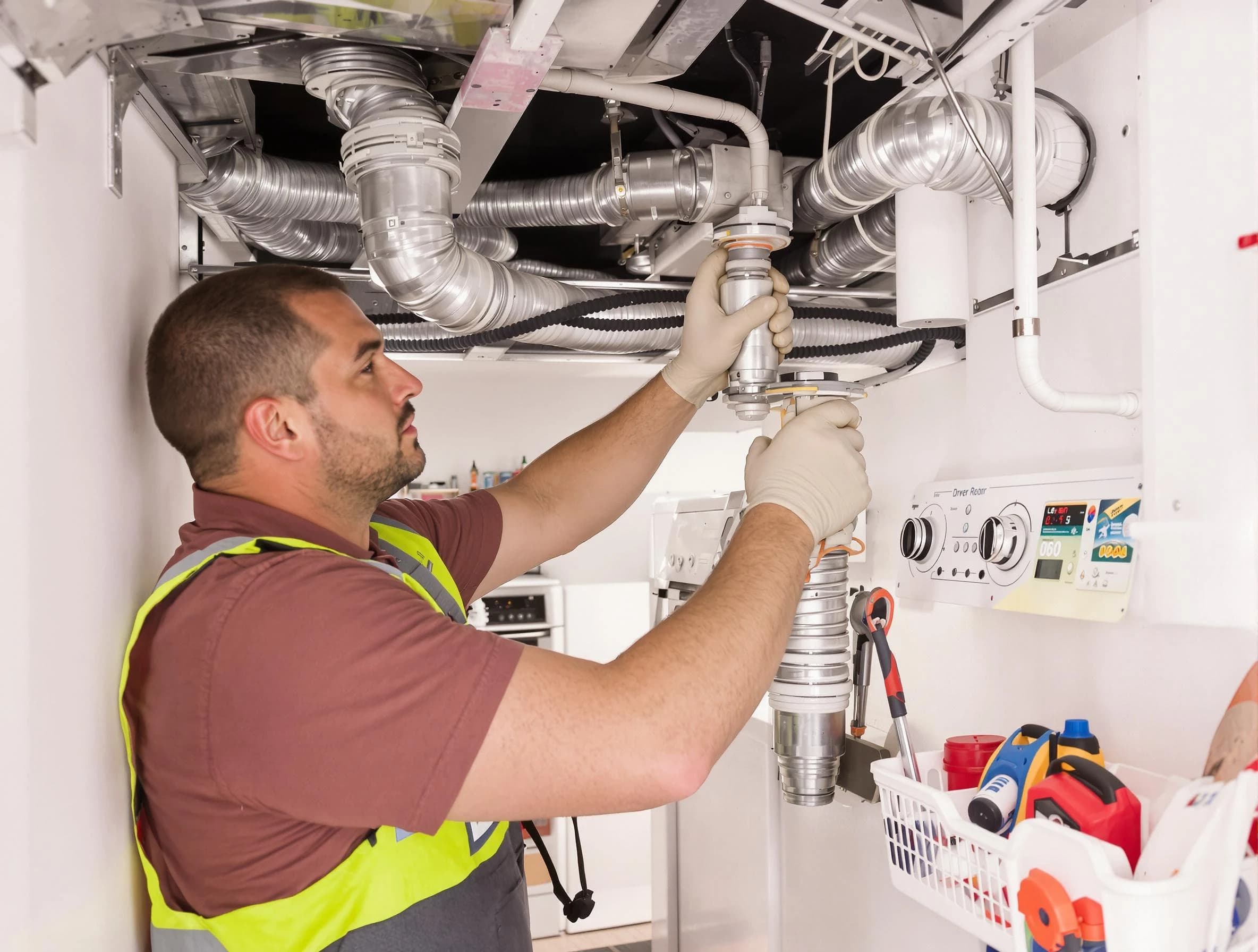 Paradise Valley Dryer Vent Cleaning expert performing both repair and installation work on a dryer vent system in Paradise Valley