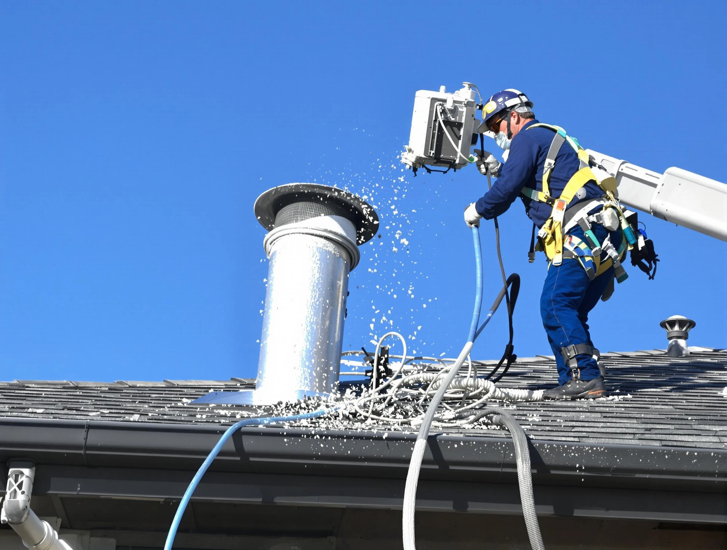 Paradise Valley Dryer Vent Cleaning certified technician safely cleaning a roof-mounted dryer vent in Paradise Valley