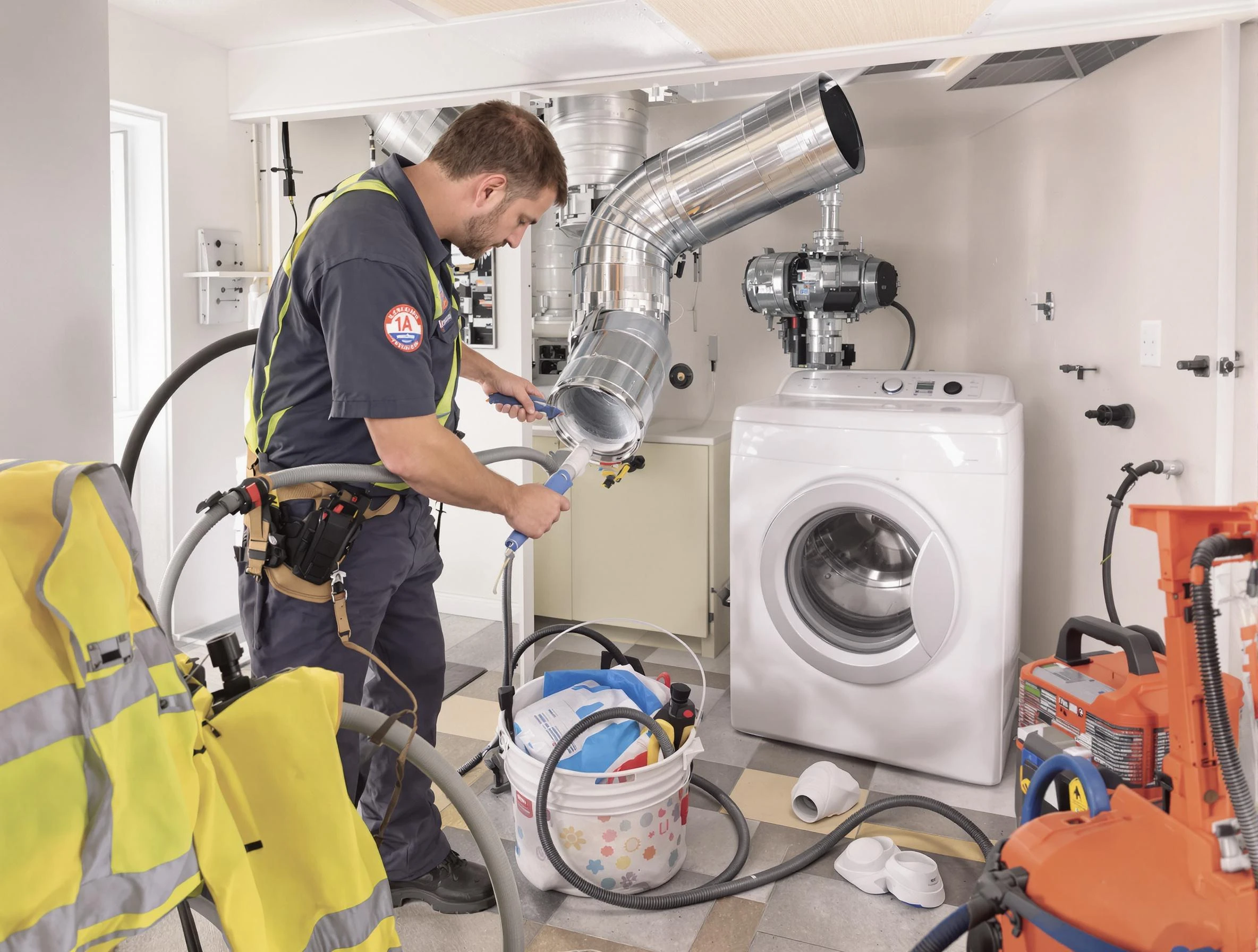 Paradise Valley Dryer Vent Cleaning technician using specialized equipment to clear severe dryer vent blockage in Paradise Valley